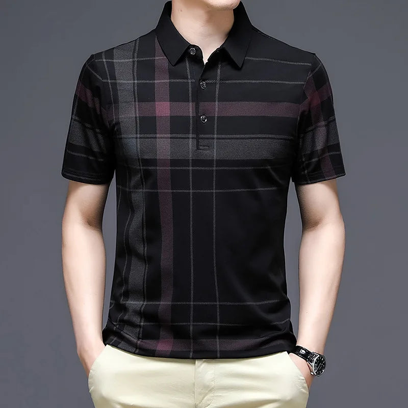 Men's Summer Short Sleeve Polo Shirt Loose Fit Casual Tee Top Turn-Down Collar T Shirt