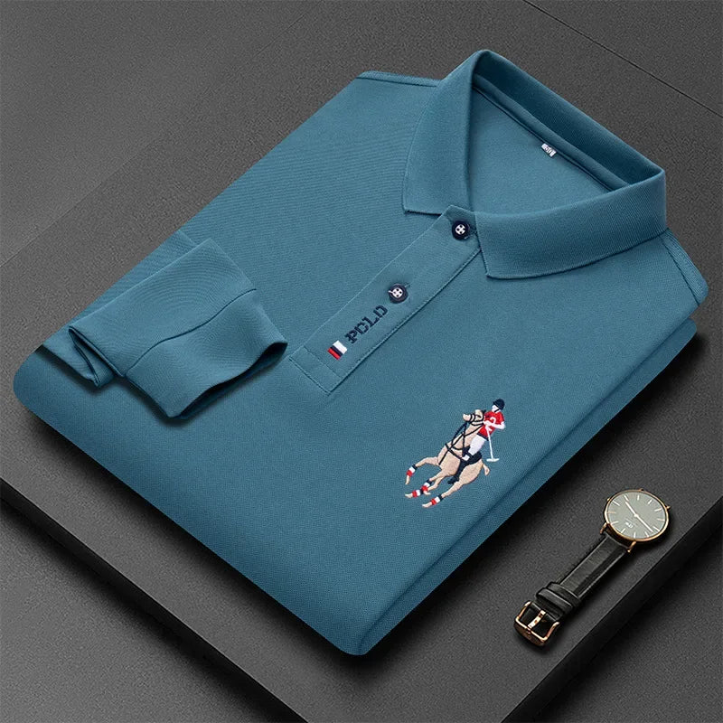 Polo Shirt Men's Long Sleeve Solid Color Lapel Business Formal Shirts Casual Embroidery Comfortable Polos Shirts