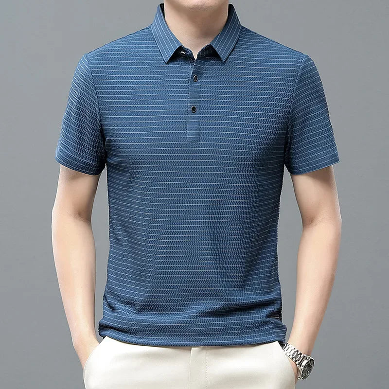 Ice Silk Mesh Breathable Loose Polo Shirts 2024 Summer Men Short-sleeved Lapel Tops Brand Elasticity T-shirts Ropa Free Shipping
