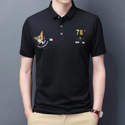 Fashionable Men's Embroidered Polo Shirt Summer Short Sleeve T-shirt Casual Loose Base Shirt
