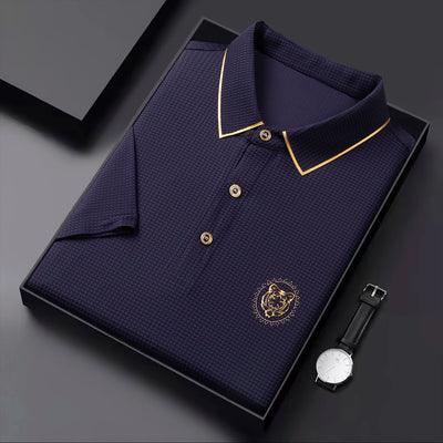 Light Luxury Tiger Head Embroidered Men's Polo Shirt Short Sleeve 2023 Summer High end Mesh Ice Silk Casual Polo Neck T-shirt