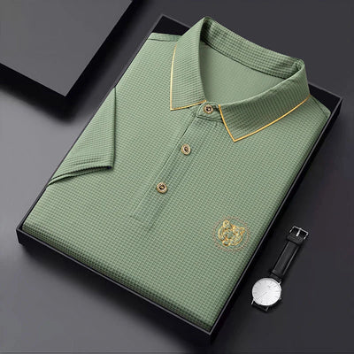 Light Luxury Tiger Head Embroidered Men's Polo Shirt Short Sleeve 2023 Summer High end Mesh Ice Silk Casual Polo Neck T-shirt