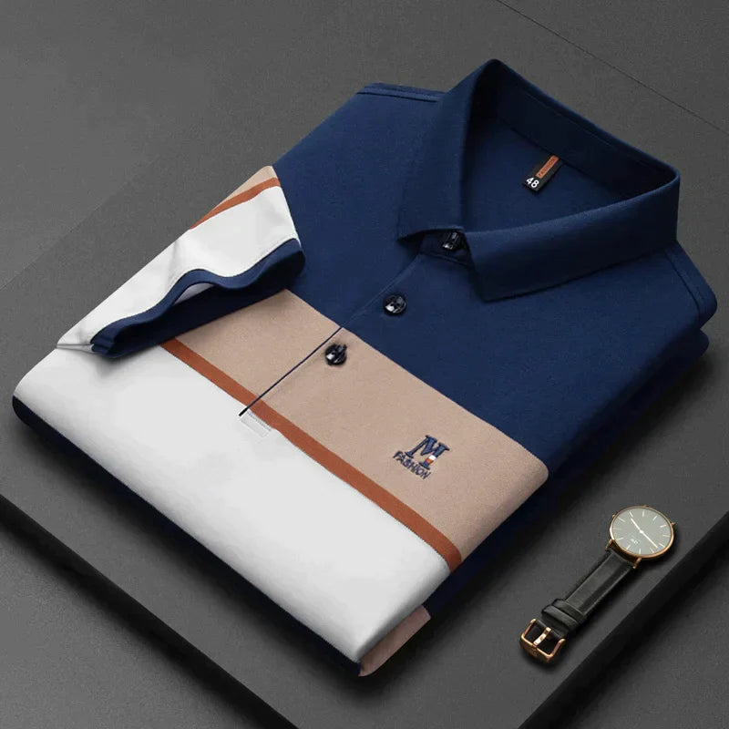 High end fashion letter embroidery short sleeve polo shirt men's 2023 summer stripe cotton T-shirt business casual Paul shirt