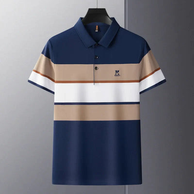 High end fashion letter embroidery short sleeve polo shirt men's 2023 summer stripe cotton T-shirt business casual Paul shirt