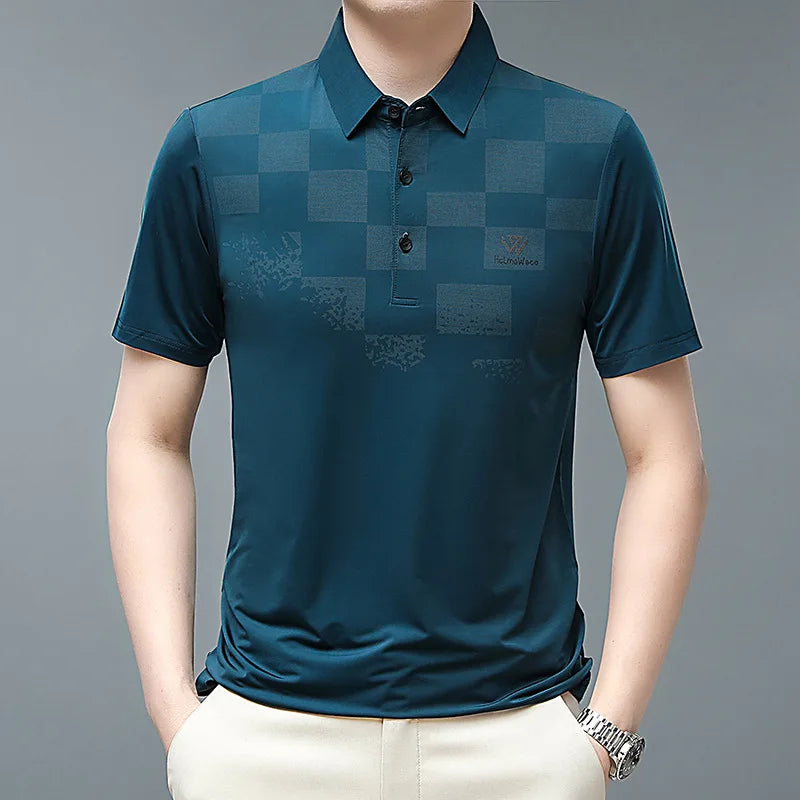 New Summer Stripe Polo Shirt Men's Short Sleeve T-shirt Business Polo Homme Tee Tops