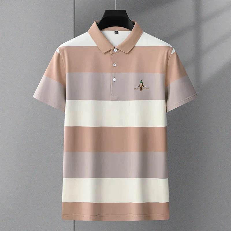 2023 Trend Contrast Stripe Embroidered Polo Shirt Men's Short Sleeve T-shirt Summer High end Cotton Paul Shirt Casual Men's Wear