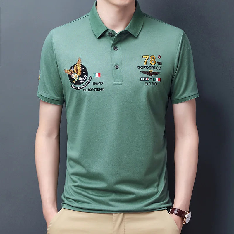 Fashionable Men's Embroidered Polo Shirt Summer Short Sleeve T-shirt Casual Loose Base Shirt